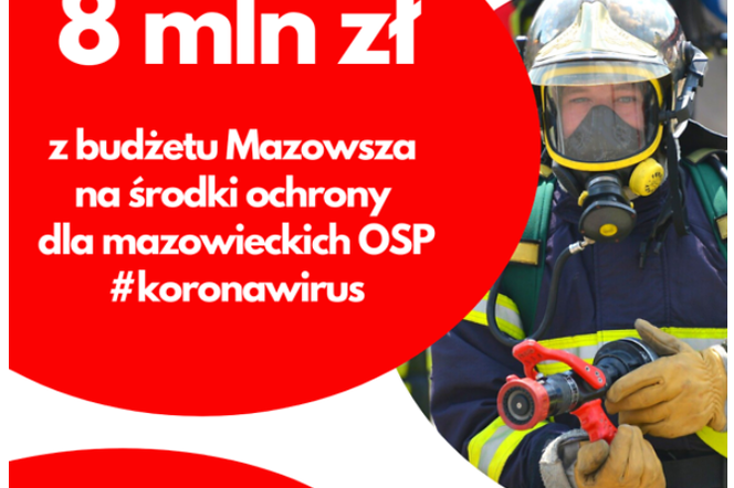 KORONAWIRUS: 8 mln zł na środki ochrony dla mazowieckich OSP z budżetu mazowsza