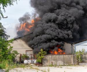 Potężny pożar hali z opadami chemicznymi w Lubuskiem