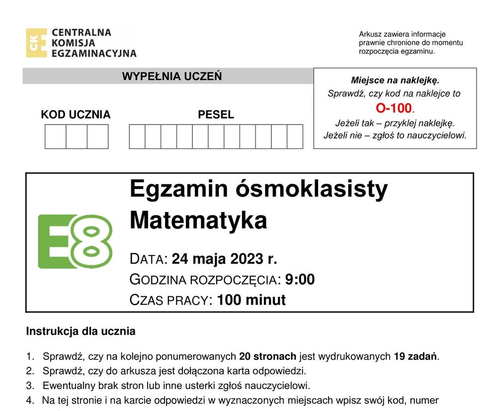 Egzamin ósmoklasisty 2023 - matematyka 