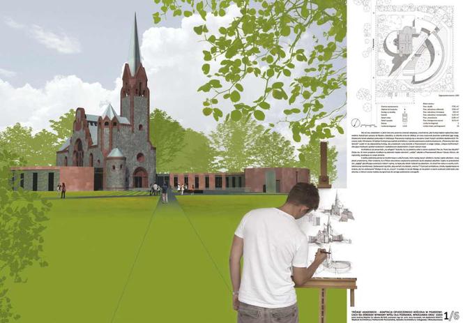 Trójkąt akademicki - adaptacja opuszczonego kościoła w Pisarzowicach na ośrodek wymiany myśli dla Poznania, Wrocławia oraz Łodzi