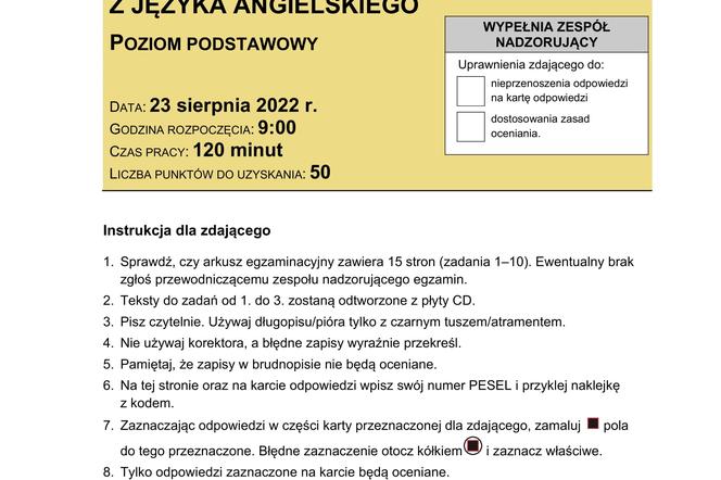 Matura poprawkowa 2022: Język angielski. Arkusze CKE i odpowiedzi [23.08.2022]