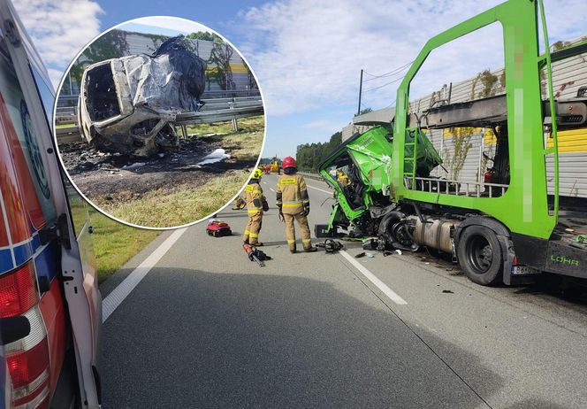 Śmiertelny wypadek na S8 pod Pabianicami. Kierujący BMW jechał pod prąd i huknął w tira [ZDJĘCIA].