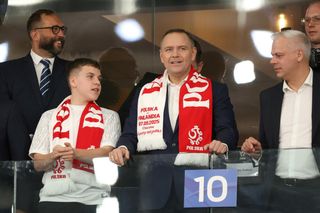 Karol Nawrocki na meczu Polska - Finlandia