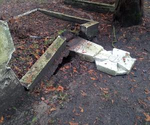 Zniszczone nagrobki na cmentarzu wojennym w Grudziądzu