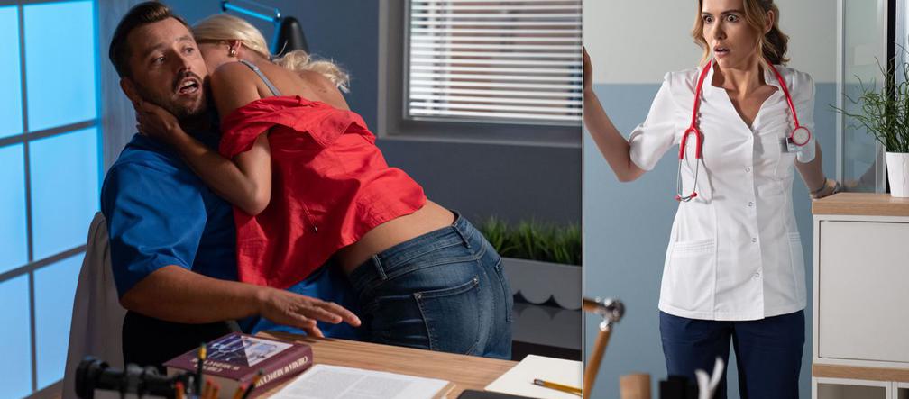 Na dobre i na złe odc. 719. Emilia (Żaneta Kurcewiczówna), Borys (Marcin Zacharzewski), Hania (Marta Żmuda Trzebiatowska)