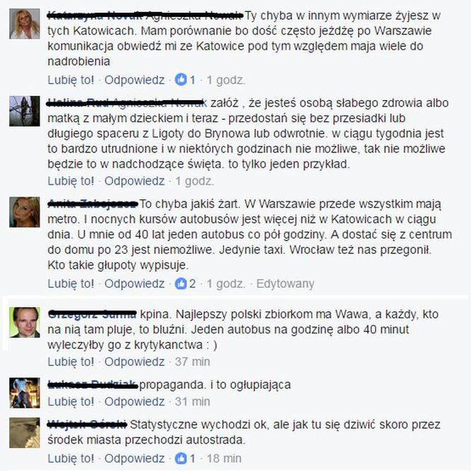 komentarze dotyczące komunikacji miejskiej w Katowicach