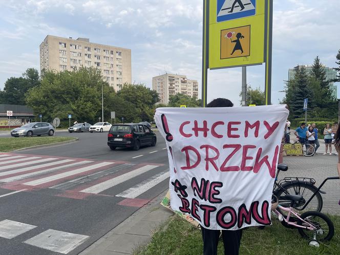 Protest mieszkańców przeciwko wycince drzew pod budowę linii tramwajowej do Mistrzejowic.