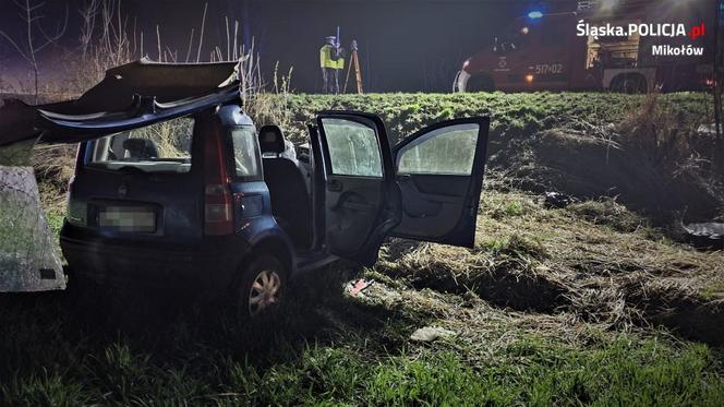 Mikołów. 20-latek roztrzaskał się fiatem na drzewie [ZDJĘCIA]