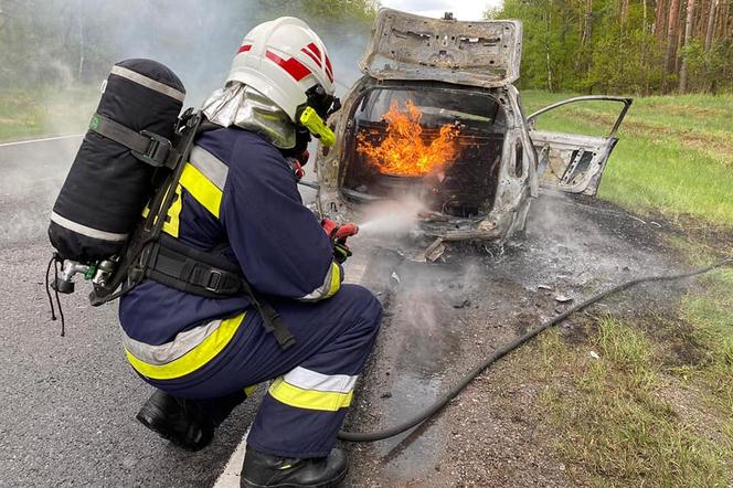 Kujawsko-pomorskie: Pożar samochodu na DK 10. Pojazd słonął doszczętnie! [ZDJĘCIA] 
