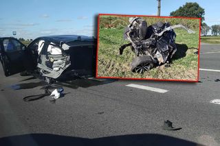 Potężne zderzenie na Mazowszu! Auto rozpadło się na pół