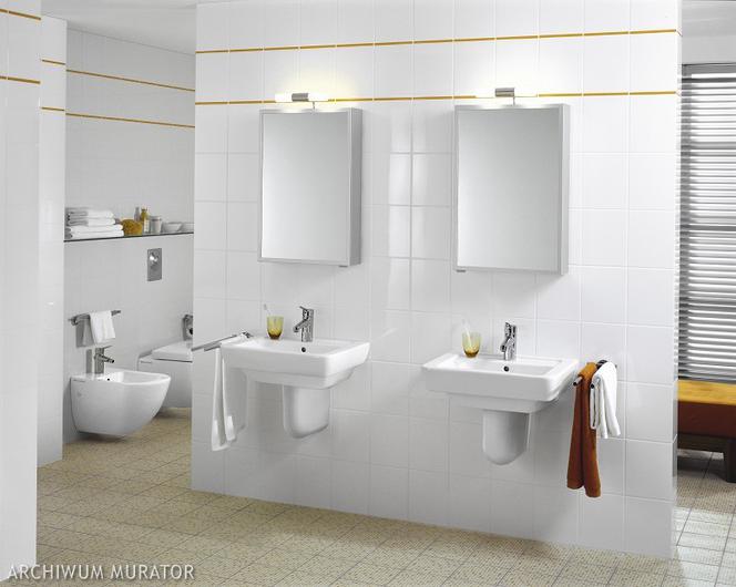 Nowoczesna biała łazienka z dodatkiem żółtego