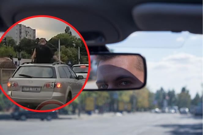 To nagranie szokuje! Pasażer mazdy na dachu auta na ulicach Łodzi