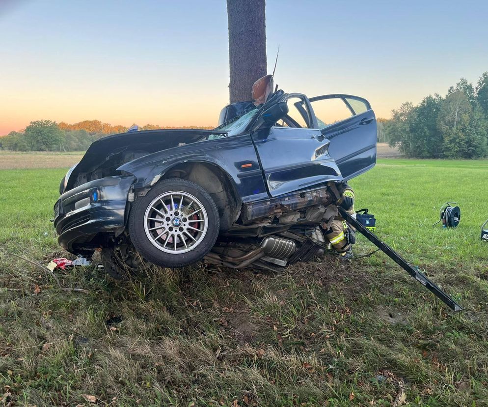 BMW owinęło się wokół drzewa w woj. lubelskim. 23-latek zginął na miejscu