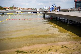  Mikołajki. Zakaz kąpieli na plaży miejskiej. W jeziorze pojawiły się sinice [ZDJĘCIA]