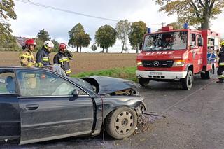 Audi roztrzaskane na drzewie, kolizja i pożar samochodu. Seria wypadków pod Toruniem