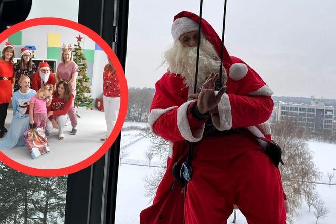 Święty Mikołaj zjechał na linie, by wręczyć małym pacjentom prezenty 