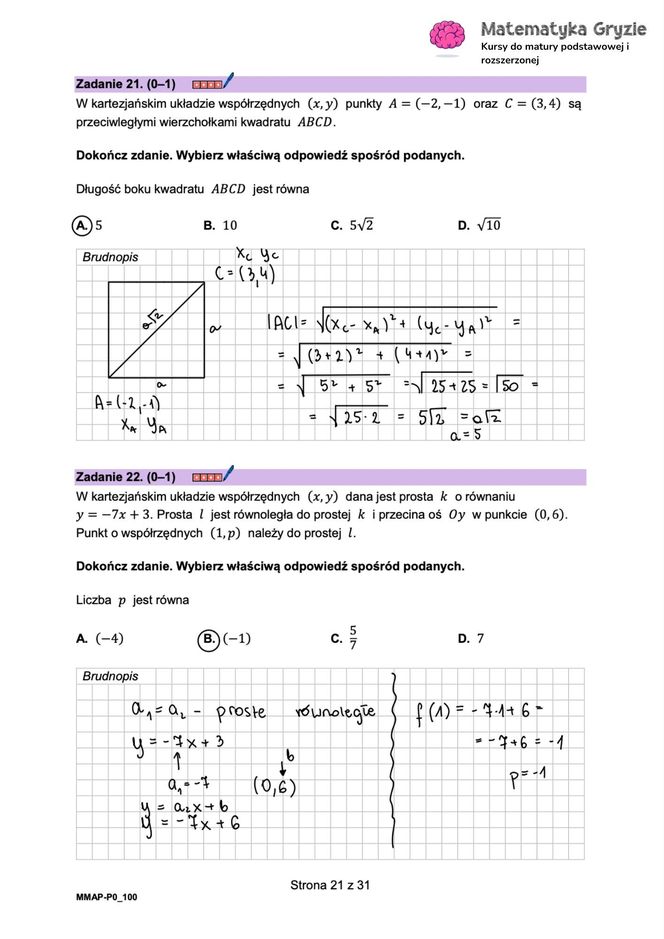 Matura próbna matematyka 2024 - odpowiedzi