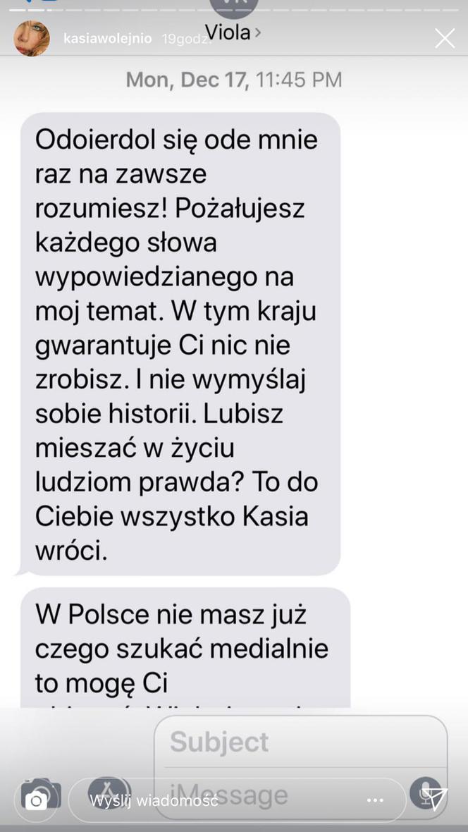 Viola Kołaczkowska grozi Kasi Wołejnio