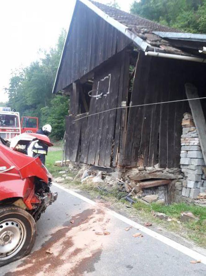 Kicznia. Uderzył samochodem w budynek. Wszystko przez dzikie zwierzę