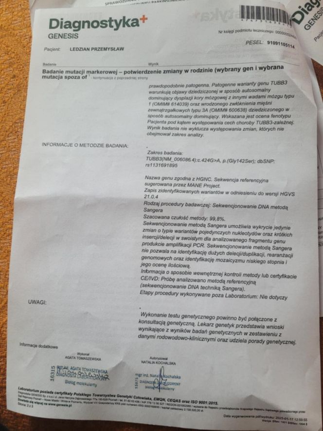 Lekarze zdiagnozowali u pana Przemysława rzadkie mutacje genetyczne. „Toczę nierówną walkę”