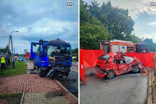 Tragedia na Śląsku. 27-latek zginął w zmiażdżonym aucie. Wbił się w ciężarówkę