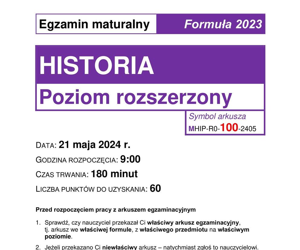 Matura 2024: historia rozszerzona. ARKUSZ CKE FORMUŁA 2023