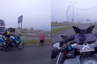 O włos od tragedii. Patrol na motocyklach przeprowadził starszą kobietę przez ulicę [WIDEO]