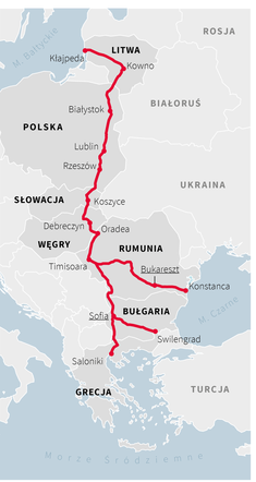 Przebieg międzynarodowego szlaku Via Carpatia - mapa