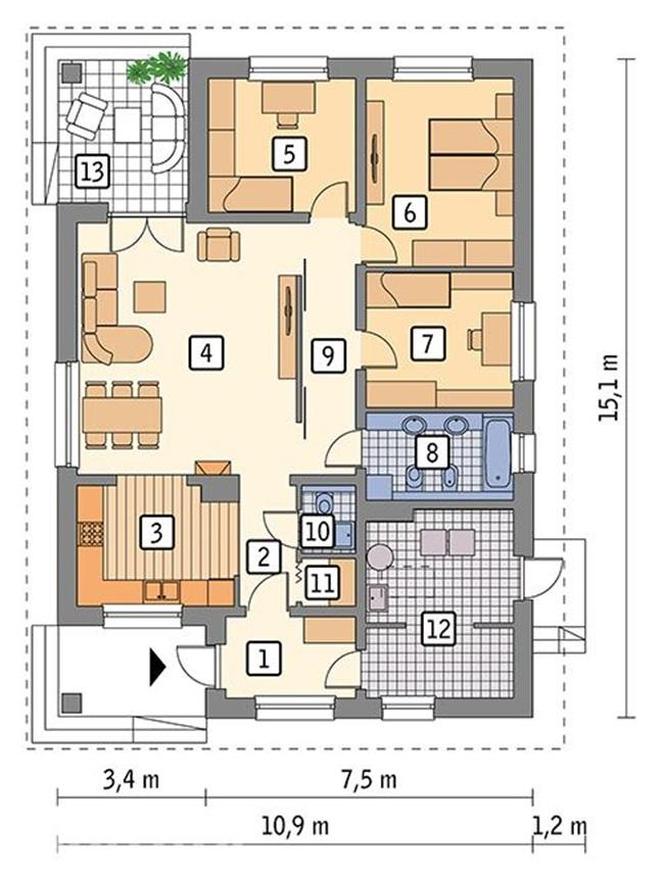 Projekt domu M216 Skryta tęsknota - plan domu, układ pomieszczeń