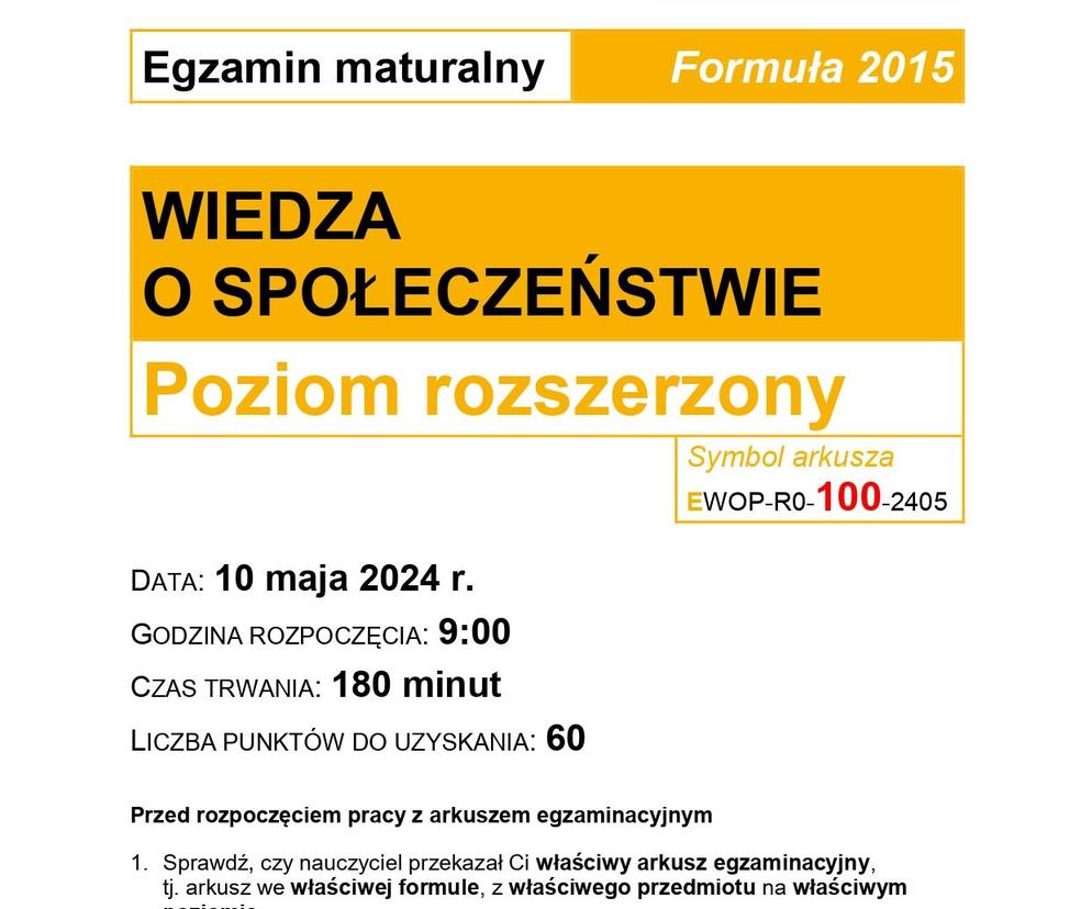 WOS 2024 - matura, arkusze CKE (formuła 2015)