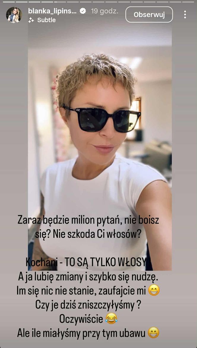 Odmieniona Blanka Lipińska prezentuje trwałą. W nowej fryzurze czuje się świetnie