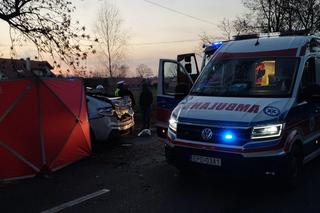 Śmiertelny wypadek pod Poddębicami. Nie żyje kierowca białego BMW, dwie osoby ranne [ZDJĘCIA]
