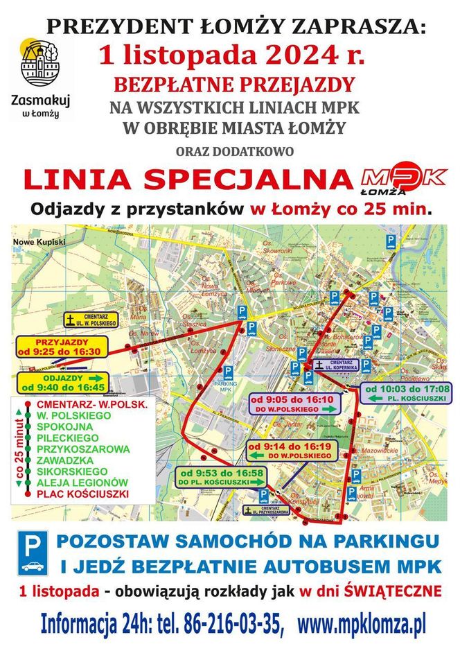 1 listopada - darmowe autobusy i linia specjalna w Łomży