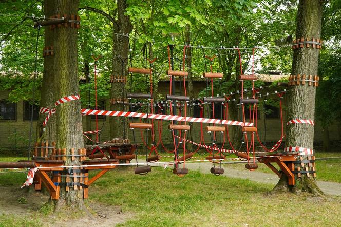 Budują park linowy nad jeziorem. Nowa atrakcja niebawem na Mazurach [ZDJĘCIA]