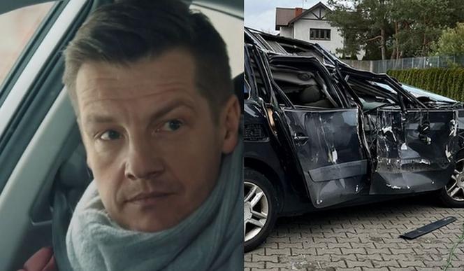 Wypadek Rafała Mroczka na planie M jak miłość. Z samochodu aktora została miazga! - ZDJĘCIA