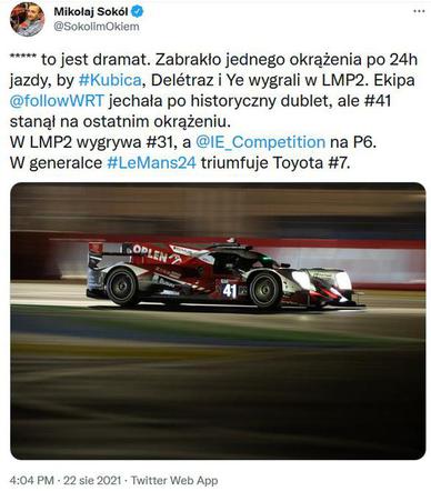 Tak internauci zareagowali na dramat Kubicy w Le Mans 24h