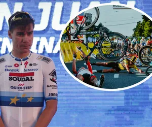 Omal nie zmarł na Tour de Pologne, teraz był o włos od dramatycznej powtórki. Porażające sceny z kibicem na kolarskim finiszu