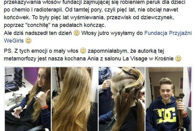 Michał - chłopak, który zapuścił włosy, by przekazać je na peruki dla dzieci po chemioterapii