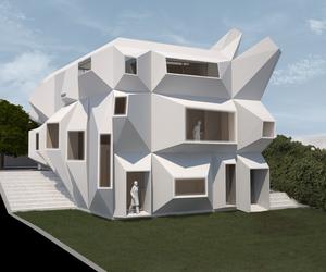 Peryskop - dom nad morzem. Projektowanie parametryczne wykorzystane zostało przy rozmieszczeniu okien