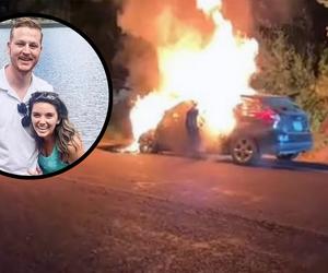 Uratował dwójkę dzieci z płonącego auta. Sekundy potem doszło do eksplozji