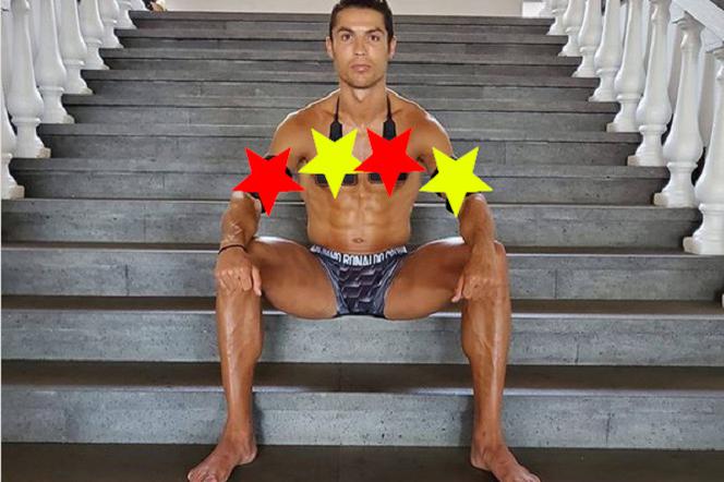 NAPAKOWANY jak kabanos Ronaldo siedzi w majtkach po treningu! Dziwne ustrojstwo na klacie i rękach [ZDJĘCIE]