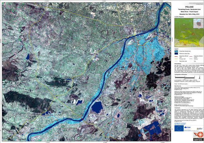 Zdjęcie satelitarne zalanego Sandomierza