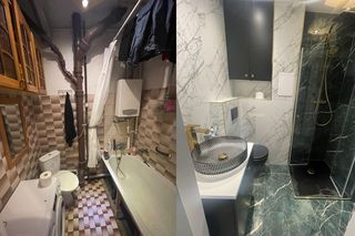 Potężne rury zdominowały to wnętrze. Łazienka w starym budownictwie zyskała nowoczesny i elegancki charakter