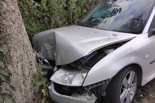 Osobówka wypadła z drogi i wbiła się w drzewo! Ranna matka i malutka dziewczynka