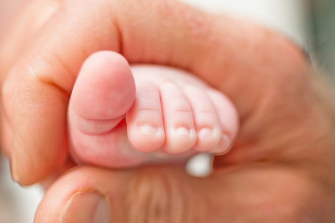 Stópka niemowlęcia trzymana w dłoni dorosłego