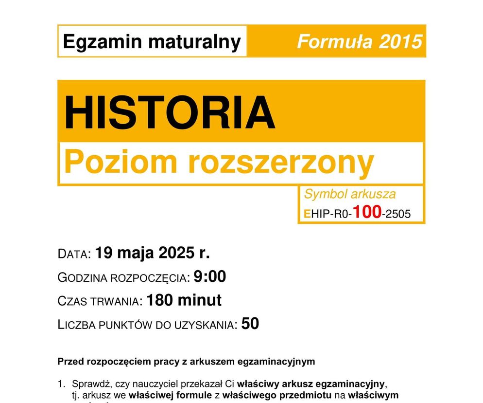 Matura 2025 historia rozszerzona - arkusz CKE 19.05.2025 - Formuła 2015