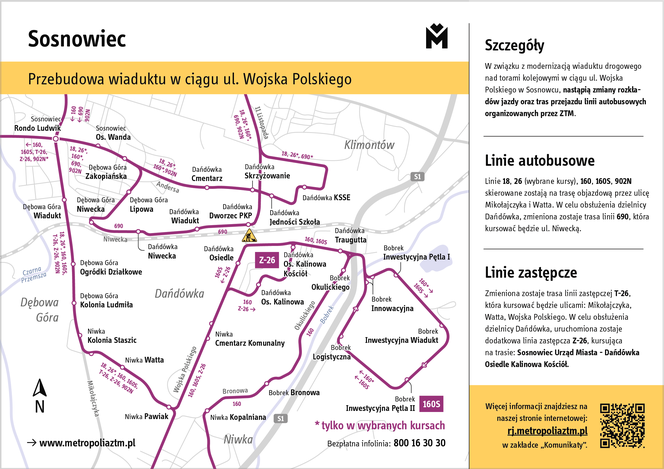 Wiadukt nad torami PKP przy ul. Wojska Polskiego w Sosnowcu zostanie zamknięty