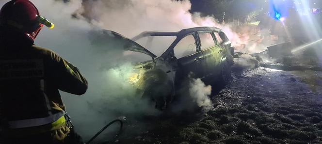 Pożar przyczepy kempingowej i samochodu w powiecie gostyńskim