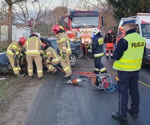 Pod Nidzicą auto roztrzaskało się na drzewie. 19-letni kierowca zabrany przez śmigłowiec LPR [ZDJĘCIA]