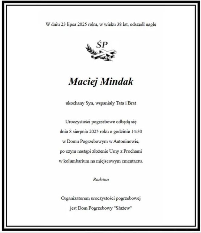 Maciej Mindak, nekrolog